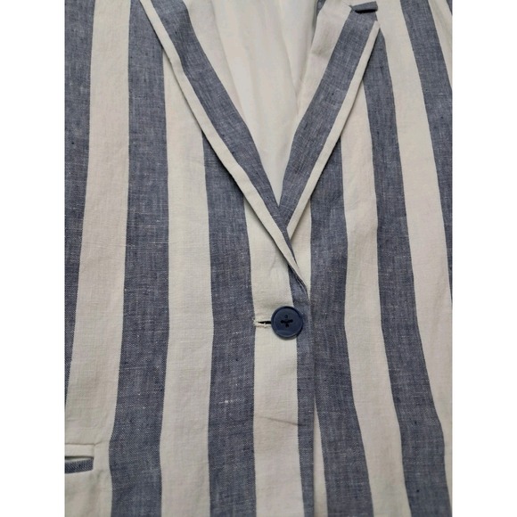Gap‎ Blazer Jacket Women's 20/24 Blue White Striped Linen Button Coastal Preppy - Picture 4 of 10